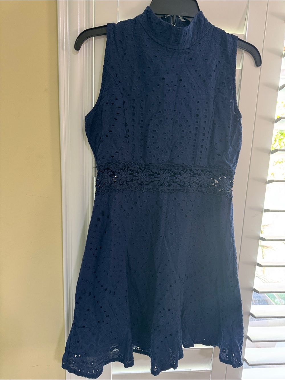 Girls Navy Eyelet Lace Fit-and-Flare Dress